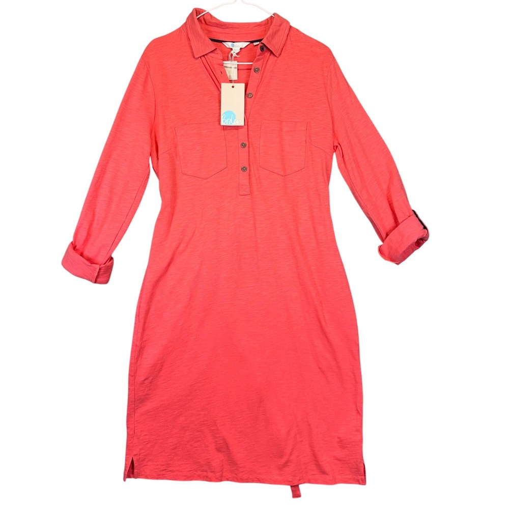 Boden Jena CotTon Jersey Slub Belted Shirt Dress Sz6 Coral Sunset Quiet Luxury